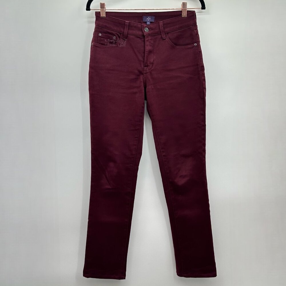 NYDJ Soft Denim Lift Tuck Technology Burgundy Mid-Rise Jeggings Size 0